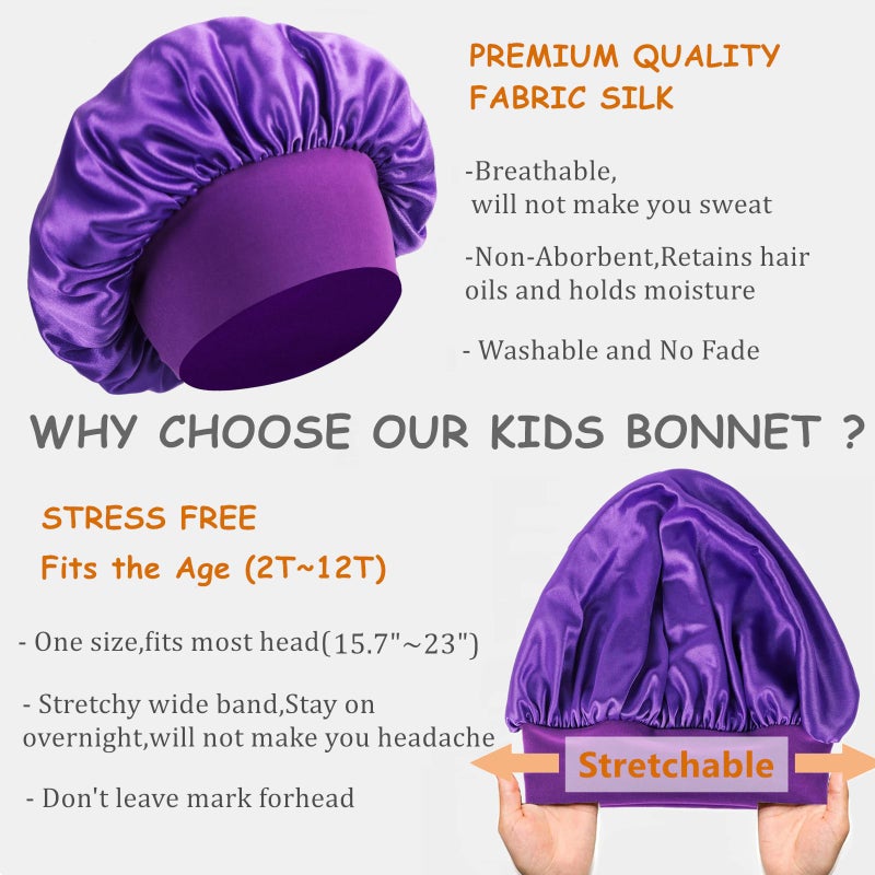 Himoswis 3 PCS Kids Bonnets for Girls Silk Bonnet for Sleeping Kids Bonnet for Kids Toddler Bonnet for Boys and Girls Small - Image 5